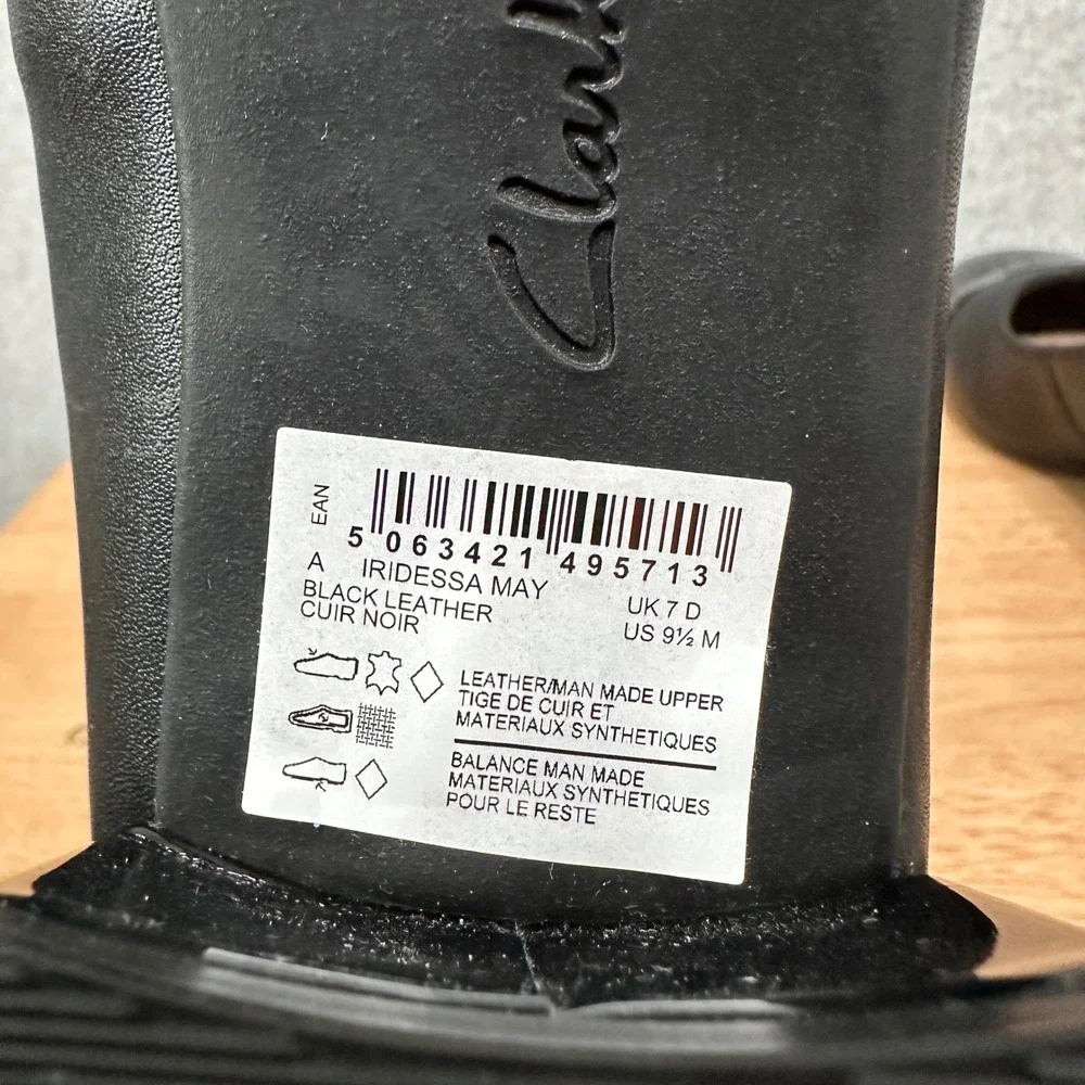 Clarks Iridessa May Black Leather Cap Toe Block Heel Pumps Womens 9.5‎ M